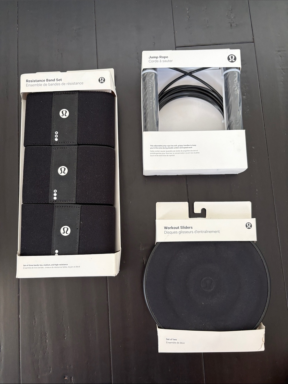 Lululemon Workout Equipment Bundle: Resistance Band Set, Jump Rope, Sliders